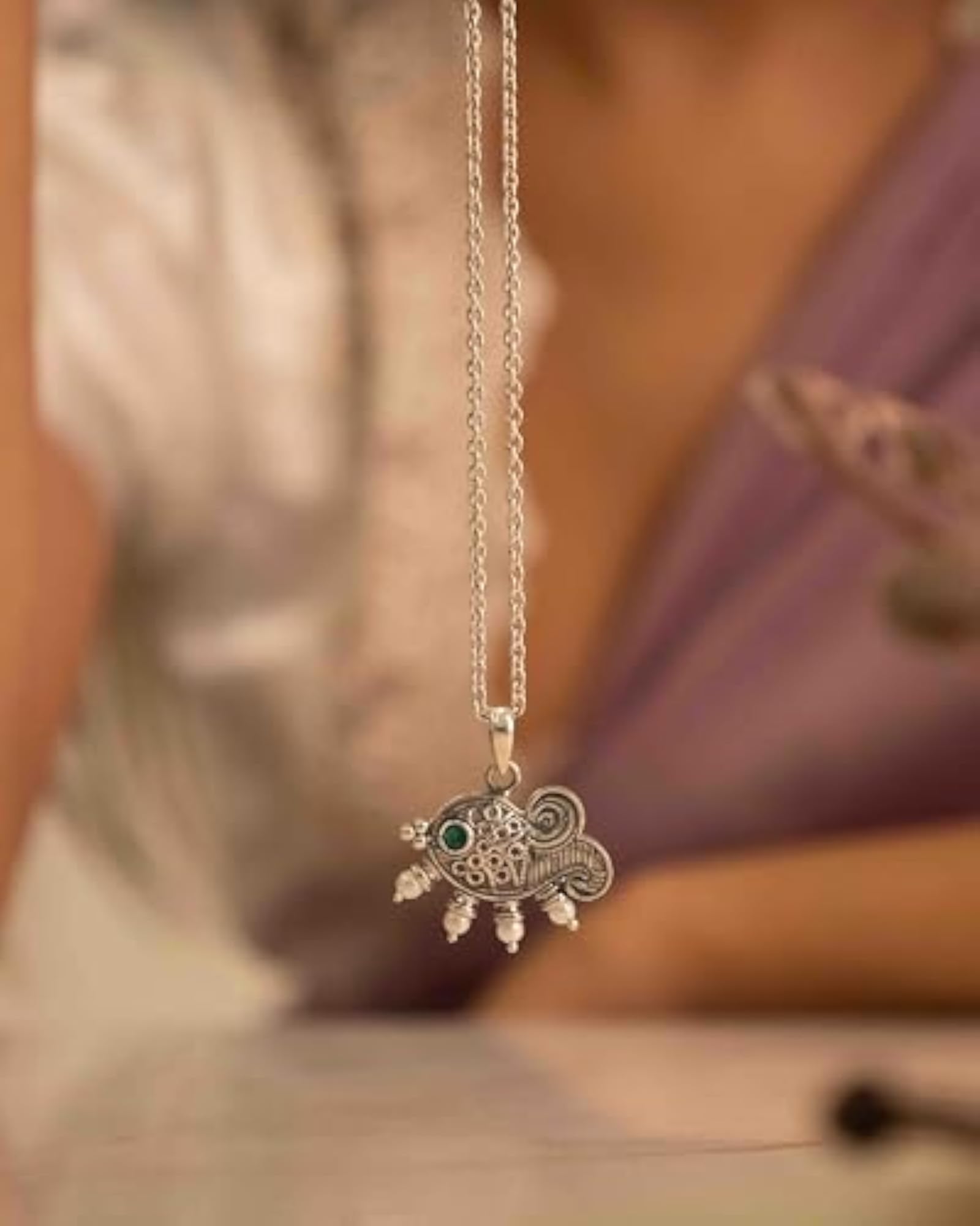 925 Sterling Silver Adya Matsaya Intricate Pendant, Handcrafted