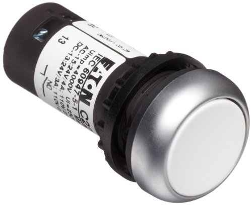 Image of Eaton C22-D-W-K20 Pushbutton Switch, Flush Mounted, Momentary Operation, White Button Color, Silver Bezel Color, DPST-NO Contacts