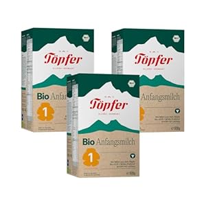 Töpfer Bio Anfangsmilch 1 – Säuglingsanfangsnahrung ab Geburt – mit GOS & 4 Bifido-Kulturen (Probifido®) – ARA & DHA aus Algenöl – aus Allgäuer Bio-Milch – 3x600g