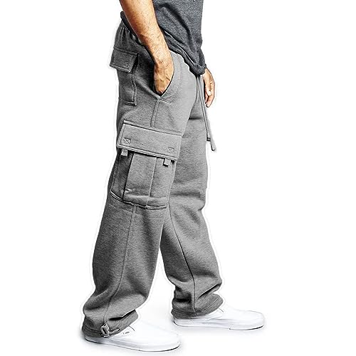 A Waterwang Men'S Cargo Sweatpants Casual Fleece Joggers Loose Fit Open Bottom Athletic Pants For Men With Pockets Light Gray Xl thumb #2