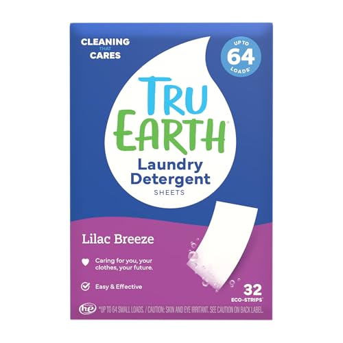 Tru Earth Eco-Strips Laundry Detergent Strips - 32 Loads - Eco-Friendly, Biodegradable Packaging, Ultra-Concentrated, Pre-Measured Strips, Easy Storage - For Machine & Hand Washing - Lilac Breeze, 3g