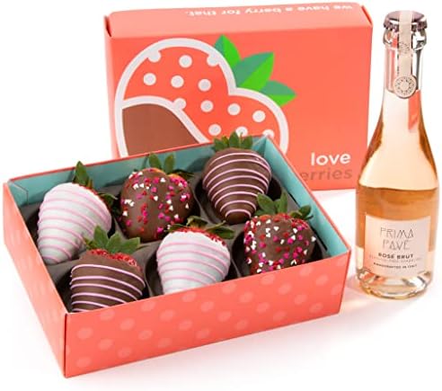 A Gift Inside 6 Chocolatey Covered Love Berries Strawberries with Sparkling Alcohol-Free Rose Brut