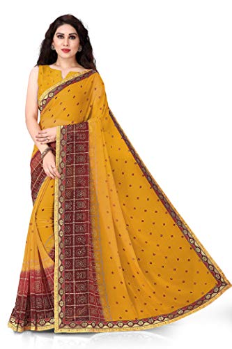 Image of MIRCHI FASHION Women Saree Georgette Traditional Bandhani | Ethnic Printed Sari for Social Gatherings with Unstitched Blouse Piece