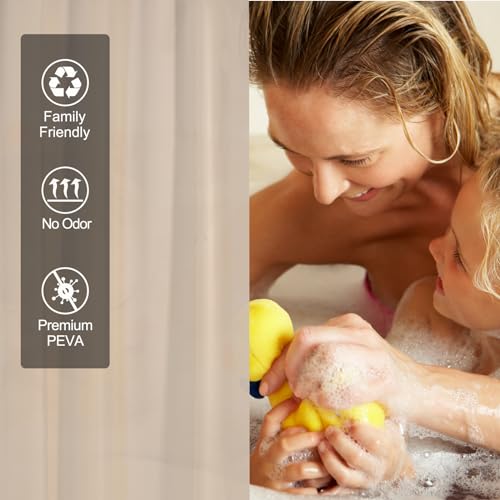 AmazerBath Shower Curtain Liner, 72x72 Tan Shower Curtain Liner, Cute Plastic Shower Curtain Liner, Lightweight Waterproof PEVA Khaki Shower Curtains for Bathroom with Magnets and 12 Grommet Holes - 5