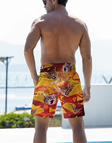 Uideazone 3D Funny Prints Pizza Cat Tacos Cat Swim Board Shorts Braciola Cat Male Swim Trunks With Pocket For Mens Medium Pizza Cat #TOP4