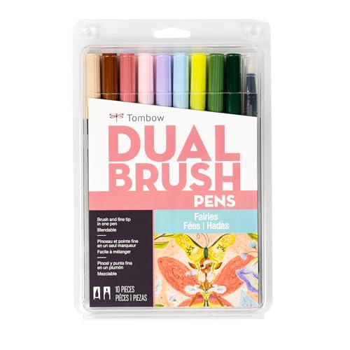 Tombow 56255 Dual Brush Pen Art Markers, Fairies, 10-Pack, Water-Based