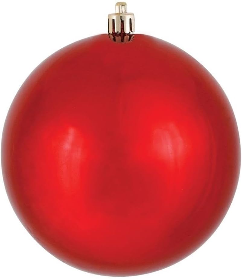 Vickerman Drilled UV Shiny Ball Ornaments, 6-Inch, Red, 4-Pack