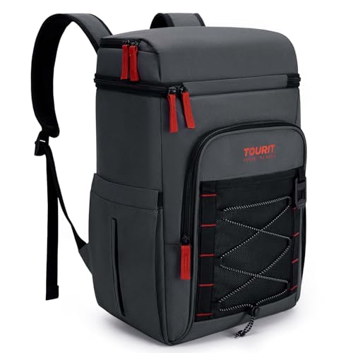 TOURIT Zaino Termico Con 30 Lattine a Doppio Strato, Impermeabile, Leggero, Per Campeggio, Picnic, Escursioni, Spiagge,Grigio scuro