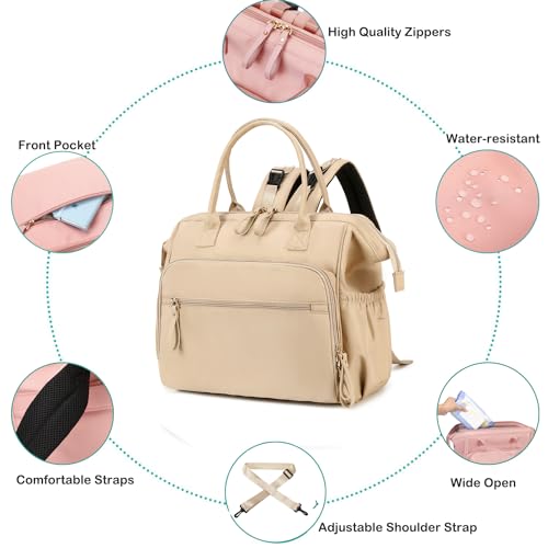 Image of LORADI Convertible Diaper Bag Tote, Water-Resistant Diaper Backpack with Anti-theft Pockets and Stroller Clips, Beige, Large