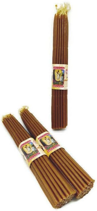 Miniatura 2 de Velas de cera de abejas Tierra Santa Iglesia de Jerusalén Sepulcro 33 Vela de cera bendita Jesús, marrón