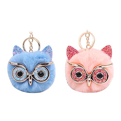 Preisvergleich Produktbild Owl Schlüsselring Fluffy Eule Keychain Kreative Haar Anhänger Schlüsselanhänger Handtasche Dekor Pompom Kugel 2st