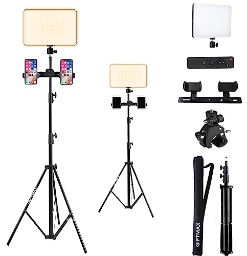 Image of GiftMax LED Camera Light for Videoshooting, Photography, Video Recording, Conference, YouTube 2700K-5700K CRI95+ (Camera Light + Dual Holder + 7ft Stand)