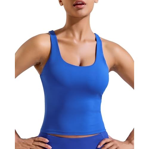 RUNNING GIRL Tank Tops with Built in Bras, Racerback Activewear Yoga Workout Tops for Women Dark Blue Small