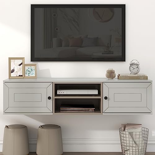 Merax Floating TV Stand, Wall Mounted Entertainment Center with Storage and Open Shelf for TV up to 65”, Modern Media Console Cabinet for Living Room Bedroom (Beige) Merax Floating TV Stand, Wall Mounted Entertainment Center with Storage and Open Shelf for TV up to 65”, Modern Media Console Cabinet for Living Room Bedroom (Beige)