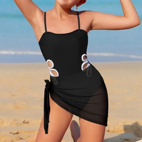 Girls One Piece Swimsuit with Cover Up Skirt Cut Out Adjustable Straps Bathing Suit Girls' Swimwear 7-16 Years2