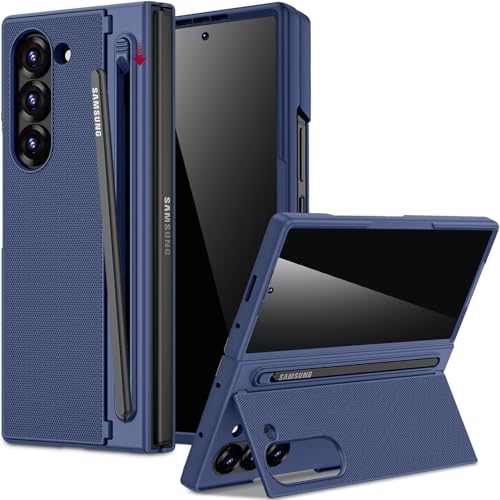 Miimall for Samsung Galaxy Z Fold 6 Case with S Pen Holder Slot [Military Grade Drop][Built-in Privacy Screen & Invisible Kickstand] Slim Thin Protective Phone Case for Galaxy Z Fold 6 5G Cover Blue