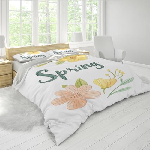 Ensemble couette alphabet fleuri style moderne avec 2 taies d'oreiller