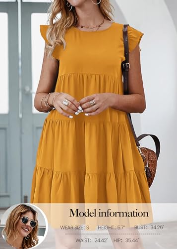 Image of KIRUNDO Summer Dresses for Women Sundress Sleeveless Ruffle Sleeve Round Neck Loose Short Flowy Pleated Mini Babydoll Dress