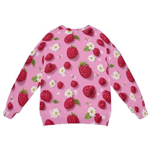 JUNZAN Fresh Raspberries Fruit Pink Kids Girls Sweatshirts Hoodies Crewneck Fall Tops Shirts Camping 4T2