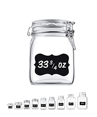 Bormioli Rocco Glass Fido Jars - 33.¾ Ounce - 1 Litre - with Hinged Airtight Lid for Fermenting, Canning and Preserving - Includes Exclusive Paksh Chalkboard Labels Set (1 Jar)