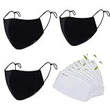 Mascarillas de tela de algodón reutilizables negras, Pack 3 mascarillas de tela lavable con 9 filtros