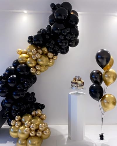 Image of Black and Gold Balloon Arch Garland Kit 153pcs with Star, 22 18 12 10 5in Different Size Black and Gold Confetti Latex Balloons for Birthday Anniversary Graduation New Year Party Decoration
