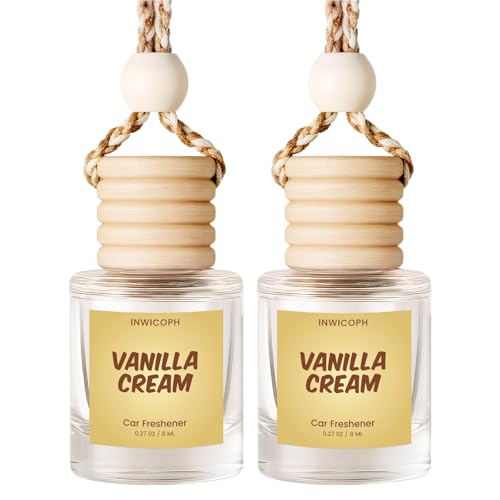 INWICOPH Premium Car Air Freshener Diffuser Set (2 Pack) - Vanilla Cream Fragrance Oil, 45+ Day Long-Lasting Hanging Auto Freshener