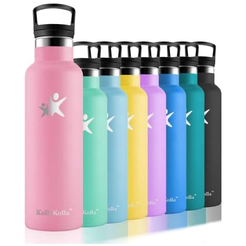 KollyKolla Insulated Water Bottle with Straw & Filter - BPA Free Stainless Steel Drinks Bottles, Hot & Cold Vacuum Flask Leak-Proof, for Sports, Gym, Yoga,(750ml Pink) Cover
