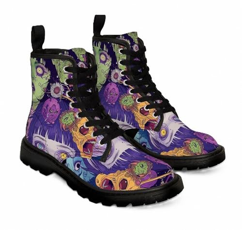 Bottes combat femme imprimées en cuir à lacets et plateforme style paysage naturel