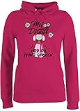 Pullover Damen Hoodie Frauen - Kompatibel mit Oktoberfest Damen Trachtenshirt - MEI Dirndl hod da Hund gfressn - schwarz - XXL - Fuchsia - Damen sprüche Pullover - JH001F