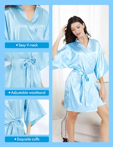 Image of EPLAZA 7Pcs Bride Bridesmaid Robe Set women satin robe Wedding Bridal Party | Soft Satin Silk, Short Sleeve, Lightweight breathable, Fits 100-150lbs, Gifts for wedding day bachelor party