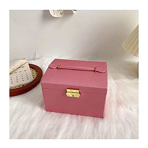 Porte-collier de table et boîte à bijoux en cuir PU rouge avec miroir et serrure