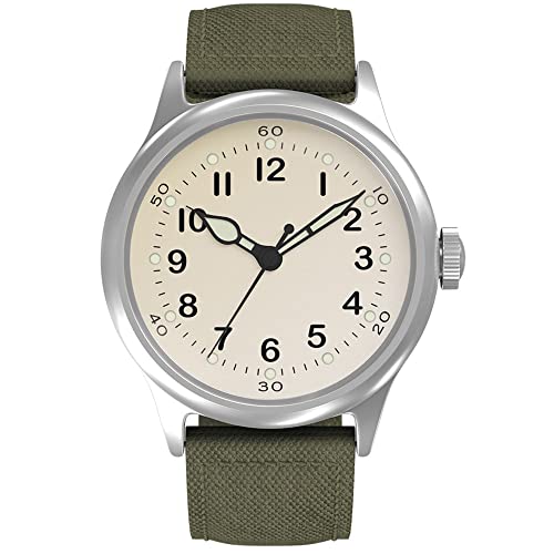 PRAESIDUS EwatchFactory Men s Tom Rice A11 Stainless Steel Japanese Automatic Watch with Canvas Strap, 20 (Model: P-38-MIC-GRK1), Green