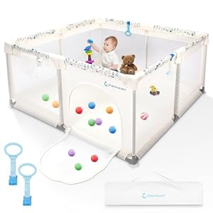 Baby Playpen for Toddler – Indoor Outdoor Large Baby Playard, Kids Activity Center, Sturdy Safety Play Yard with Soft Breathable Mesh, Playpen for Babies – Off-White, 50”×50”