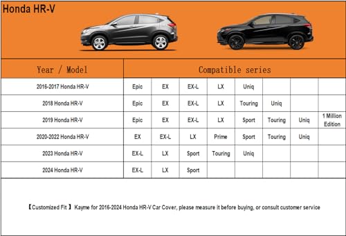 Image of Kayme 6 Layers SUV Car Cover Custom Fit for Honda HR-V HRV (1995-2025) Waterproof All Weather for Automobiles, Outdoor Full Cover Rain Sun UV Protection.Silver