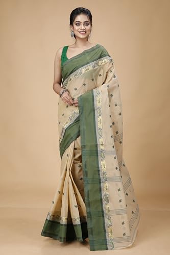 Image of Women's Traditional Bengal Tant Pure Cotton Design Border & Butta Tant Saree Without Blouse Piece