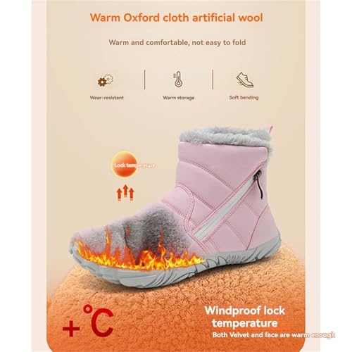 F𝘂r Lined Kids Barefoot Shoes, Unisex-Child Wide Toe Box Hiking Boots, Boys Girls Anti-Slip High Top Snow Boots3