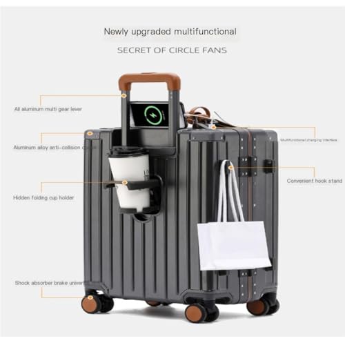 Suitcase Aluminum Frame Metal Side Suitcase 26-inch Anti-Fall Pull Rod Business Suitcase Multi-Functional Boarding Case Suitcases, 28in, Black4