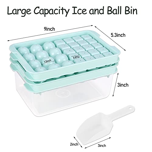 2 Pack Round Square Ice Cube Tray For Freezer, Ice Cube Mold Making 64Pcs Ice Balls With Ice Bin, Lids & Scoop, Ice Ball Maker For Chilling Drinks, Cocktails, Beer, Coffee, Meat Refrigerated (Blue) #TOP1