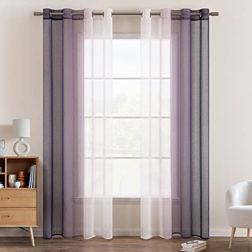 EMEMA Tende Voile Trasparenti Occhielli Sfumato per Soggiorno Camera da Letto Bagno Cucina Camera da Bambino Tenda Finestra Balcone Casa con 2 Pannelli 140 x 175 CM Viola