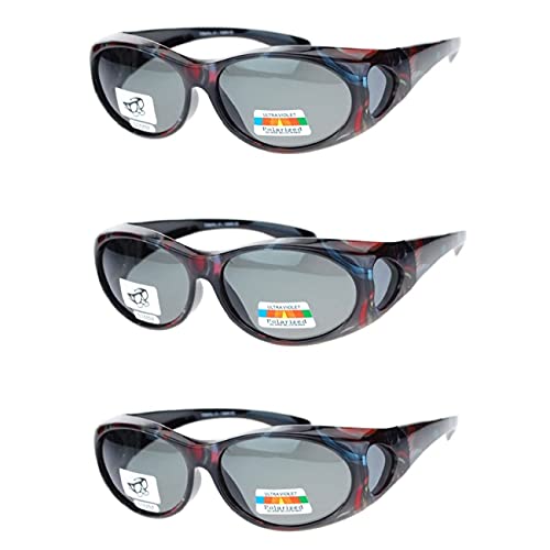 3 Pair Polarized Sunglasses Fit Over Glasses Oval Sunglasses - Small