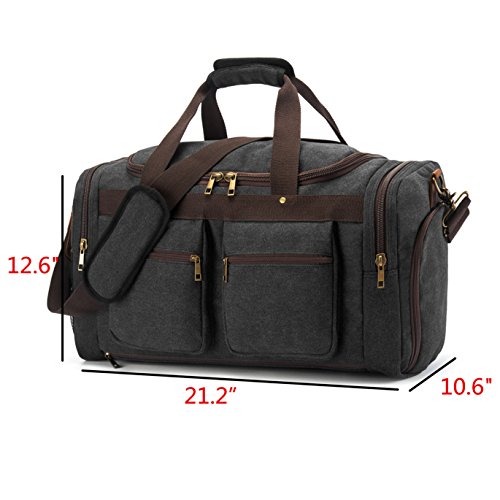 Weekender Overnight Duffel Bag Shoe Pocket for Women Men Weekend Travel Tote Carry On Bag (Black)