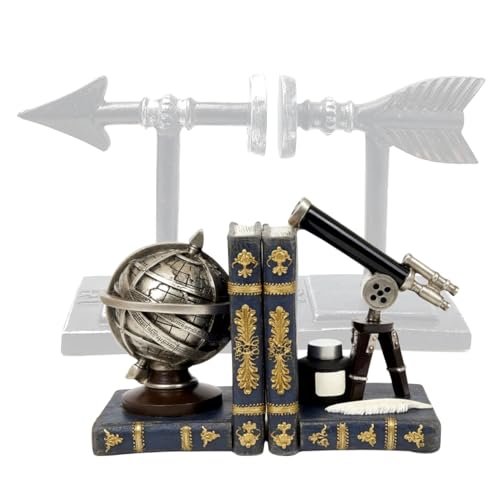 Bellaa Galileo Bookends, Telescope, Globe, Armillary Sphere, Astronomy
