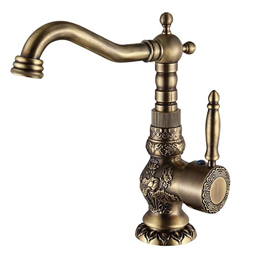 Antique Brass Kitchen Bathroom Faucet Mixer Tap Deck Mounted Single Handle