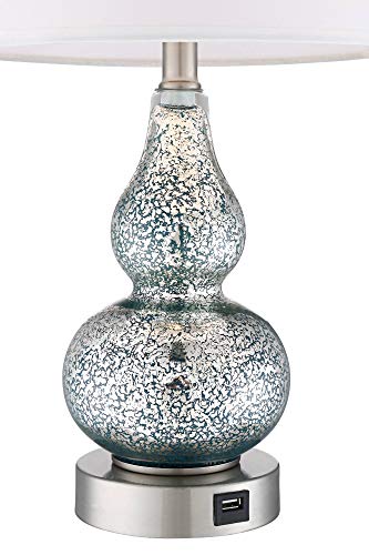 360 Lighting Castine Modern Accent Table Lamps Set Of 2 22" High With Usb Charging Port Turquoise Mercury Glass White Drum Shade For Bedroom Living Room House Desk Bedside Nightstand Office #TOP4