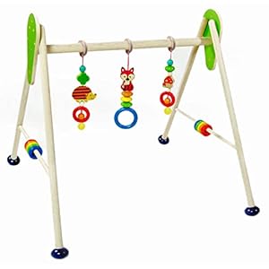 Hess Holzspielzeug 20034 – Spielgerät aus Holz, Serie Waldtiere, für Babys, handgefertigter Spiel-Bogen mit farbenfrohen Figuren und Rasseln, ca. 62 x 57 x 54,5 cm groß
