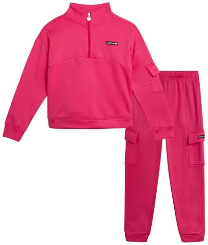 bebe Girls' Jogger Set - 2 Piece Fleece Mock Neck Quarter Zip Pullover Sweatshirt and Cargo Jogger Pants for Girls (7-12)