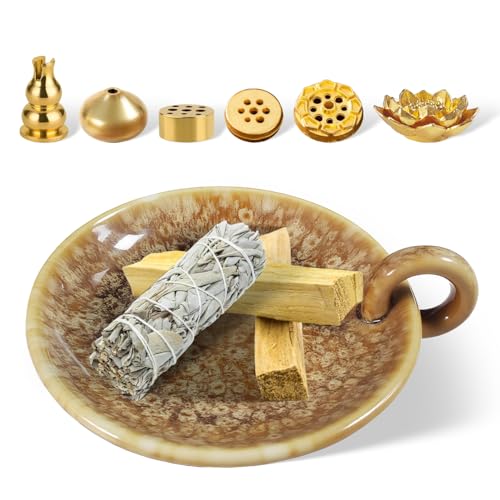 Base de Cerámica + 6Pcs Quemador de Incienso, Porta Incienso, Soporte Incienso, Estable Resistente al Calor Fácil de Iimpiar Adecuado para Muchos Tipos de Varillas de Incienso