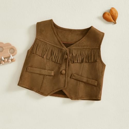 Kids Western Vest, Sleeveless Button Closure Tasseled Jacket Solid Casual Outwear for Girls Boys2