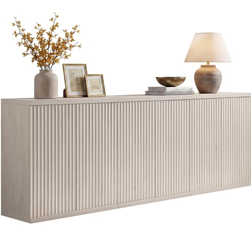 Image of SICOTAS Buffet Cabinet with Storage Accent Sideboard Modern Credenza with Doors & Shelves Fluted Media Console Mid Century Coffee Bar Table for Living Room Kitchen Dining Room Hallway(3PCS)